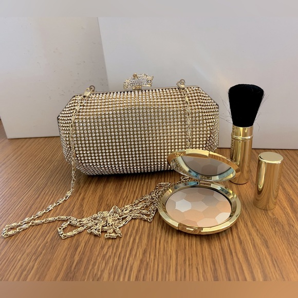 Real Collectibles by Adrienne Rhinestone Panther Clutch w/Shoulder Strap +Bonus - Picture 7 of 9